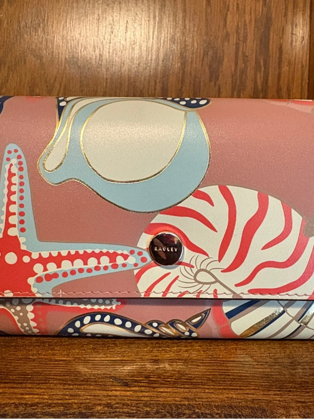 NWT-Radley London-Picton Place-Lg Flap Bifold Wallet-Carnation-Gold Accents-$148